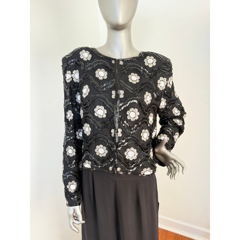 Vintage Niteline Black Silk Sequin Bolero‎ Evening Holiday Jacket